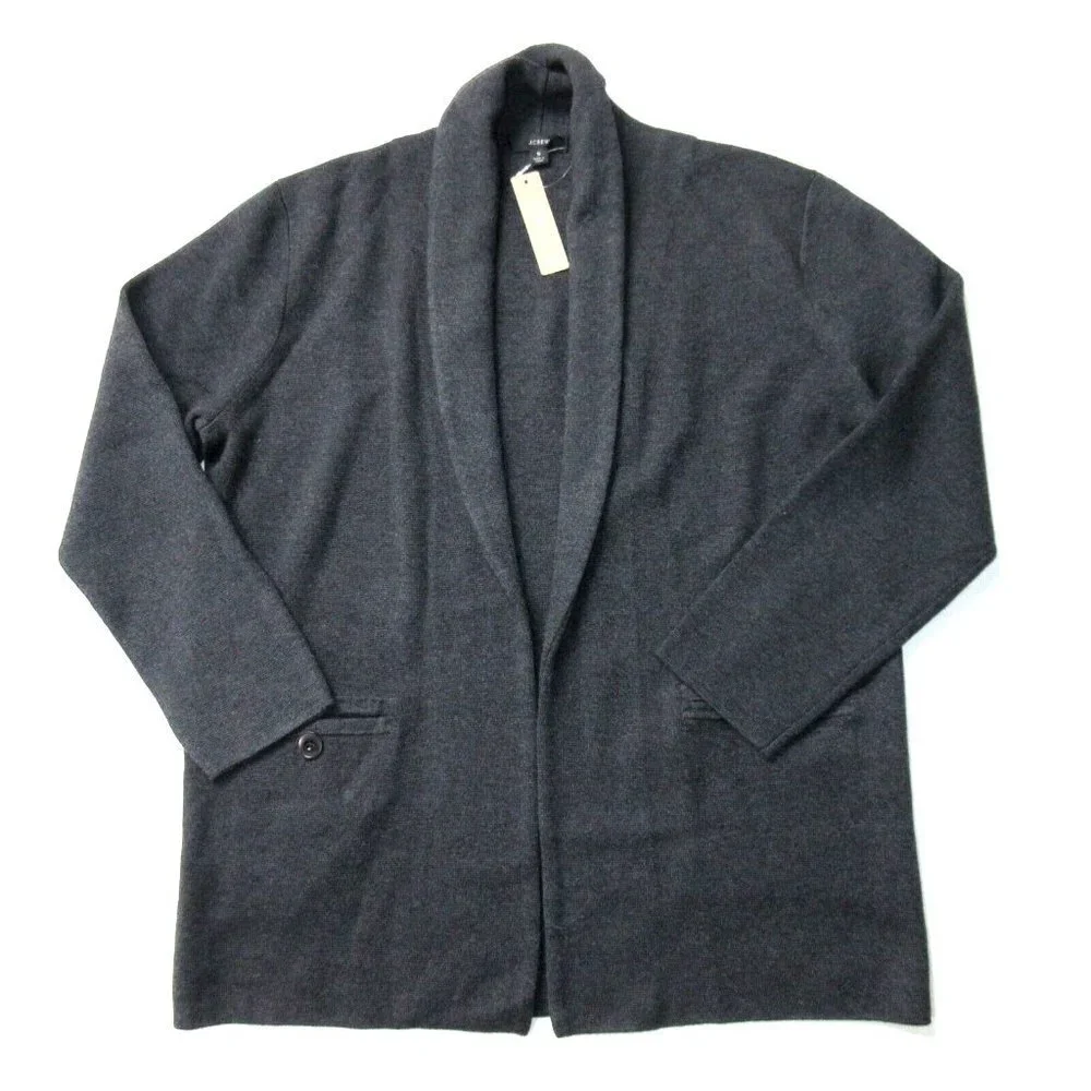 NWT J.Crew Camille Sweater Blazer in Heather Coal Shawl Collar Open Cardigan S